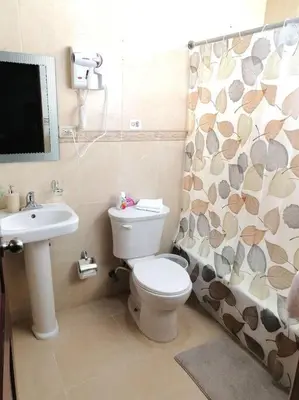 a bathroom with a toilet and a sink at Acogedor-Hermoso apart completo equipado de 2 hab. in Santiago de los Caballeros