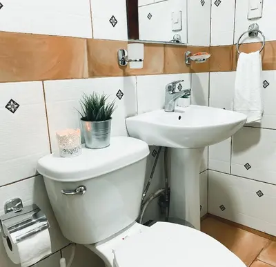 a bathroom with a toilet and a sink at Casa del Arroyo 2-Bedroom Cottage Fireplace and BBQ in Jarabacoa