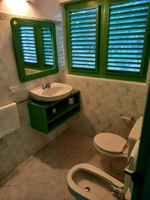 a bathroom with a sink and a toilet and a mirror at Residence Nord Est in Las Terrenas