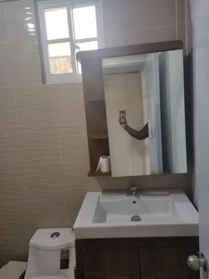 a bathroom with a sink and a mirror and a toilet at Samana house in Santa Bárbara de Samaná