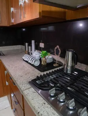 a kitchen counter top with a stove top oven at Modern apartment in Santiago de Los caballeros in Santiago de los Caballeros