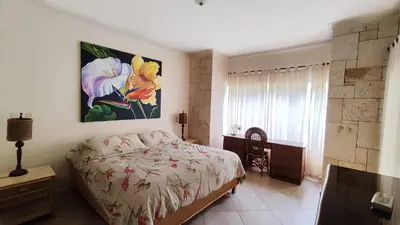 a bedroom with a bed and a painting on the wall at Ocean Dream 2bdr/2bth Ground floor in Cabarete