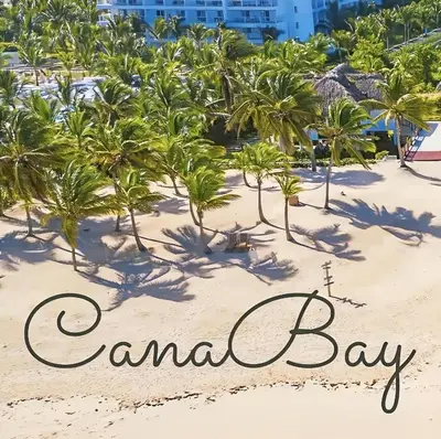 a beach with palm trees and the words canada bay at Cana Rock Star, Vista al campo de golf y Piscina C-303, B-400, B-506 y B-502 - Desayuno in Punta Cana