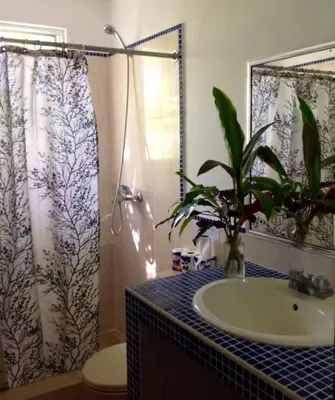 a bathroom with a sink and a shower at La Punta Apartamentos in Cabarete