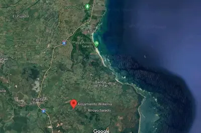 a map of the gulf of mexico with a red marker at Alojamiento Wilkenia in Ochoa