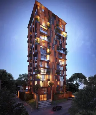 a rendering of a tall building with lights on at Luxurious and Spacious Condo in Santiago de los Caballeros