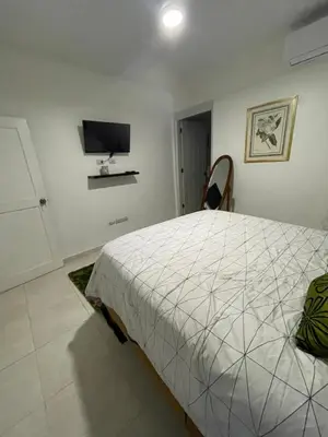 a bedroom with a bed and a tv on the wall at hospedaje de marant 2 in San Felipe de Puerto Plata