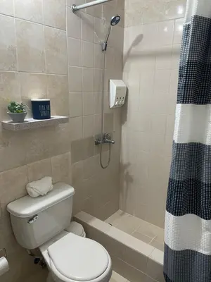 a bathroom with a toilet and a shower at hospedaje de marant 2 in San Felipe de Puerto Plata