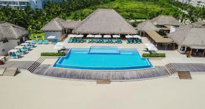 an aerial view of a resort with a swimming pool at Spectacular Apto Pool Golf View in Hard Rock Golf in Punta Cana