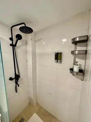 a shower with a glass door in a bathroom at Noè Hotel 1 king bedroon #7 in Punta Cana