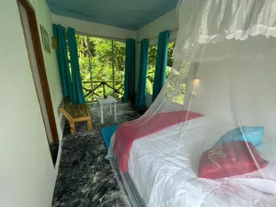 a bedroom with a bed with a canopy at Salvaje Rooms&Restaurant in Santa Bárbara de Samaná