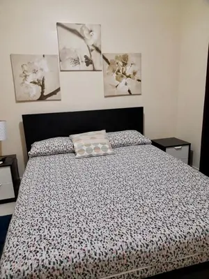 a bedroom with a bed with a comforter on it at Apartamento Esme in Santo Domingo