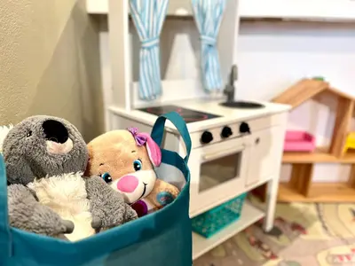 a bag full of stuffed animals sitting in a kitchen at PETRAKl HOMES in Las Galeras
