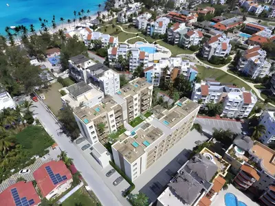 an aerial view of a city with buildings at Beach Garden I F3 Luxury Condo in Punta Cana
