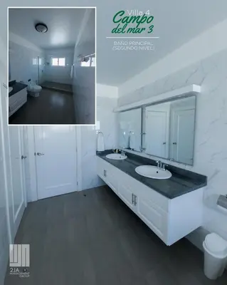a white bathroom with a sink and a mirror at 2JA Management Group - SOV Properties in Sosúa