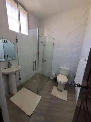 a bathroom with a shower and a toilet and a sink at Departamento Luna en Santo Domingo in Santo Domingo